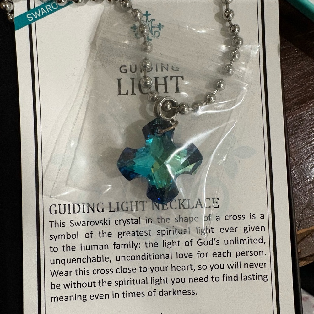 Swarovski Cross Necklace with Blue and Green Crystals new